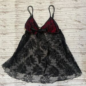 Cacique Womens Black Red Babydoll Lingerie Lace Mini Dress Size 18/20